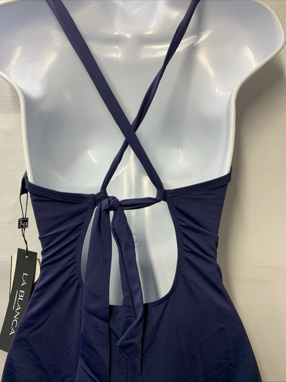 La Blanca Women One Piece Swimsuit High Neck Keyhole Island Goddess Size 10 Navy
