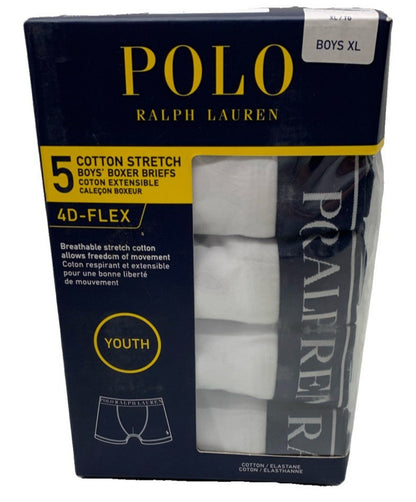 Polo Ralph Lauren Boys' Cotton Stretch Boxer Briefs 4D-Flex Size XL - 5 PACK