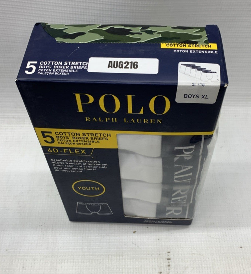 Polo Ralph Lauren Boys' Cotton Stretch Boxer Briefs 4D-Flex Size XL - 5 PACK