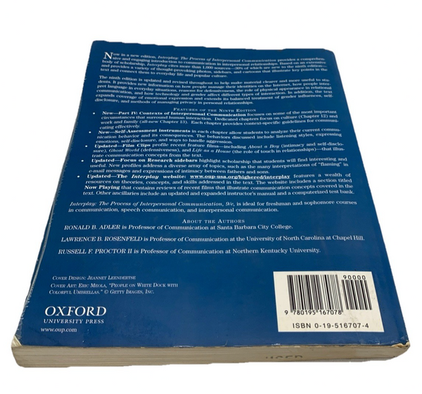 Interplay: The Process of Interpersonal Communication by Ronald B Adler: Used