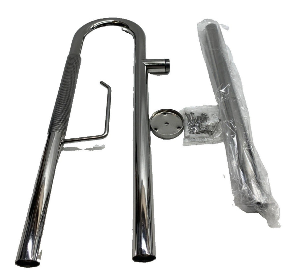 Zynuhmo Toilet Grab Bar w/Leg 24x27.5 Knurled Stainless with Toilet Paper Holder