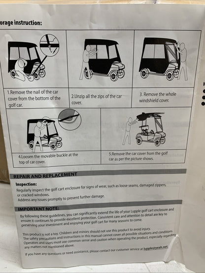 Golf Cart Enclosure 4 Passenger for Club Car, EZGO, Yamaha, ICON, 2+2 Seater
