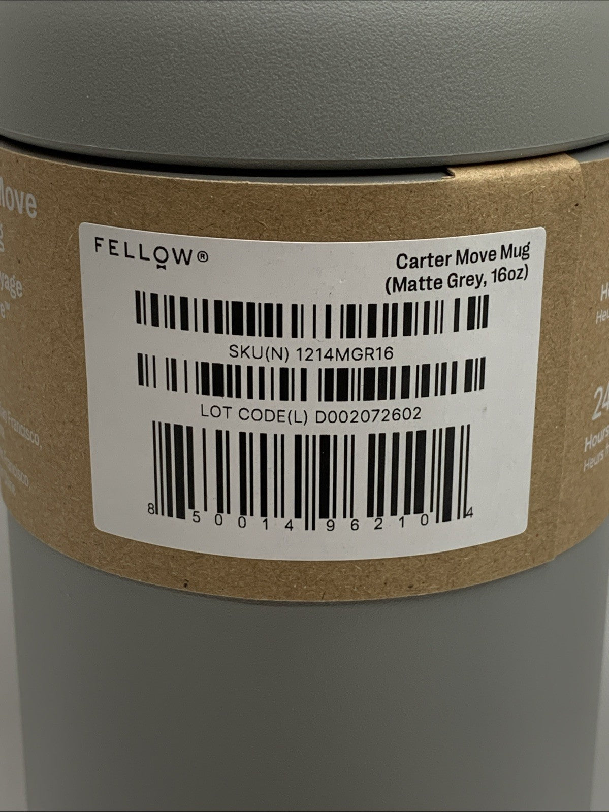 Fellow 16oz Carter Move Travel Mug Vacuum Insulated Tumbler Stainless Matte Grey
