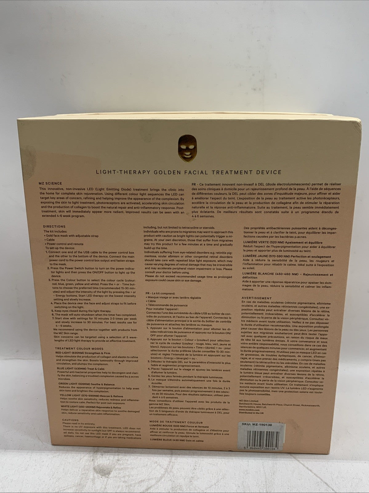 MZ Skin Light-Therapy Golden Facial Treatment Device Gold Face Mask MZ-190130