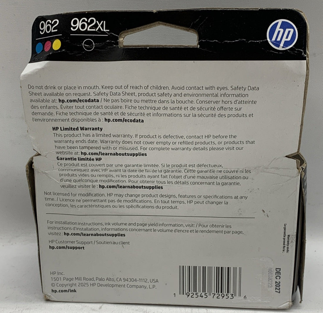 HP 962XL High Yield Black & HP 962 Cyan/Magenta/Yellow Ink Cartridge - 4 Pack