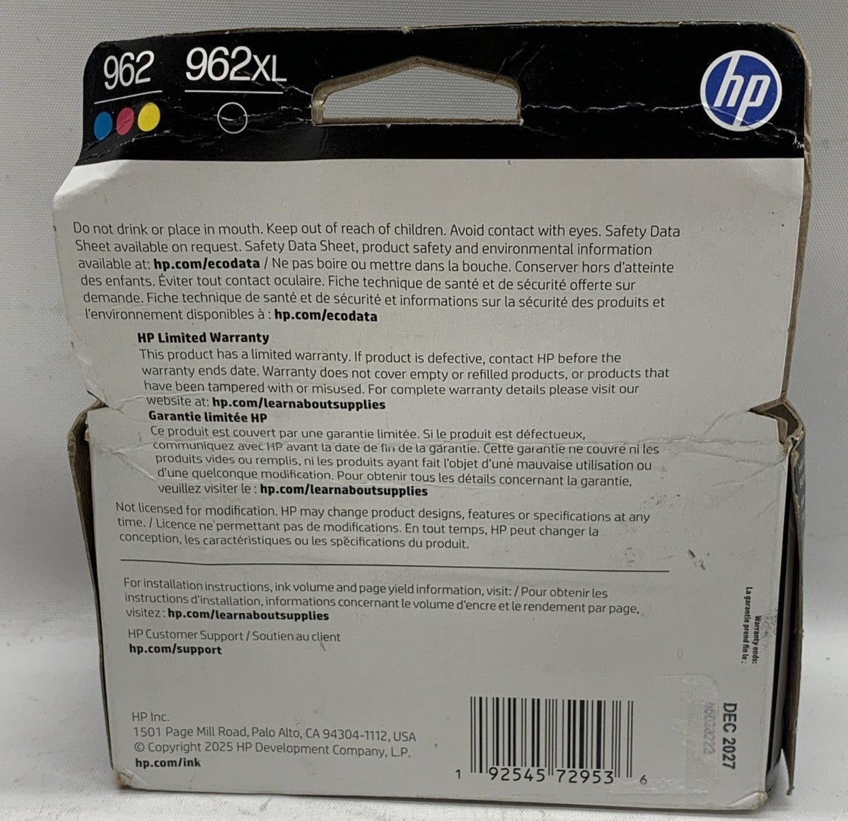 HP 962XL High Yield Black & HP 962 Cyan/Magenta/Yellow Ink Cartridge - 4 Pack