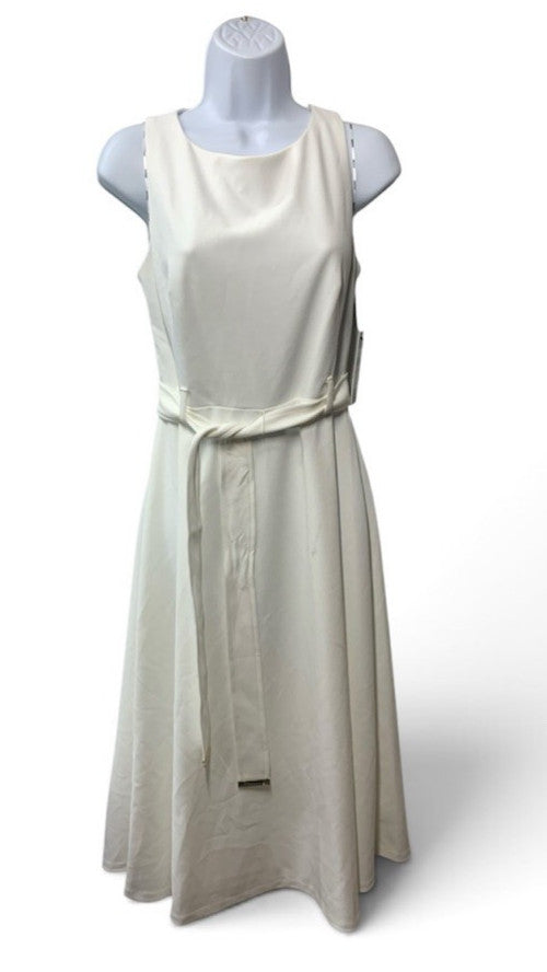 DKNY Women's Sleeveless Jewel Neck Scuba Crepe Removable Belt Midi Dress Size 2