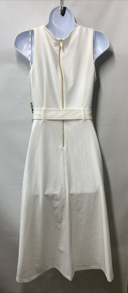 DKNY Women's Sleeveless Jewel Neck Scuba Crepe Removable Belt Midi Dress Size 2
