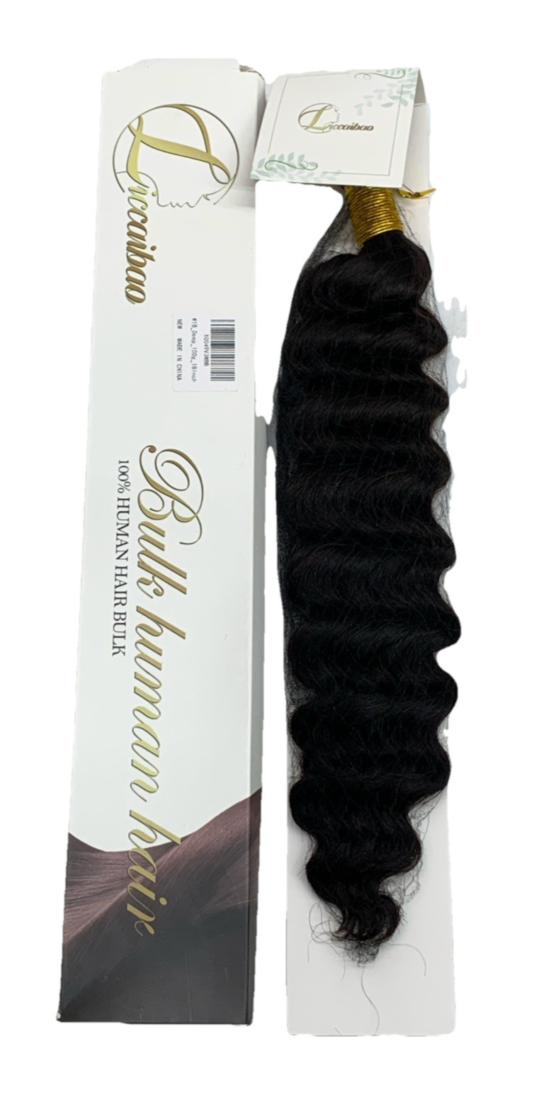Human Braiding Hair 1B Deep Water Wave Bulk Human Hair 100g 18 Inch Curly Human