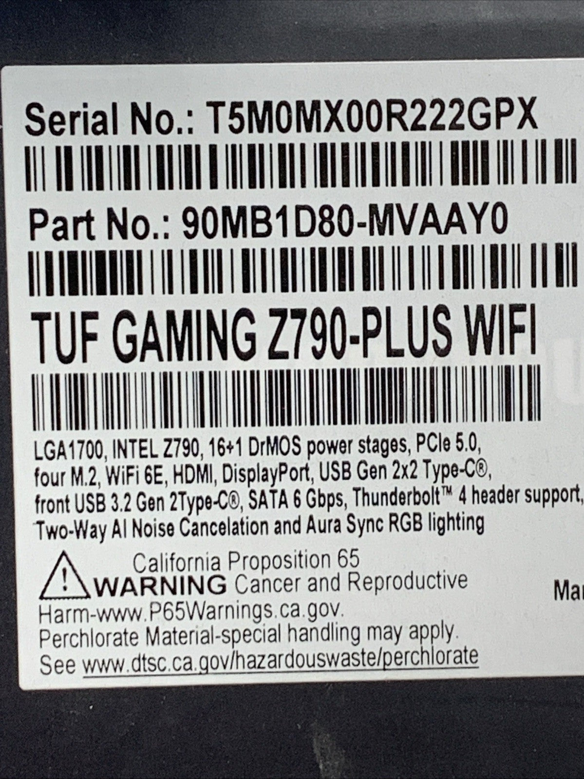 ASUS TUF Gaming Z790-Plus WiFi LGA 1700 Intel DDR5 ATX Gaming Motherboard Mobo