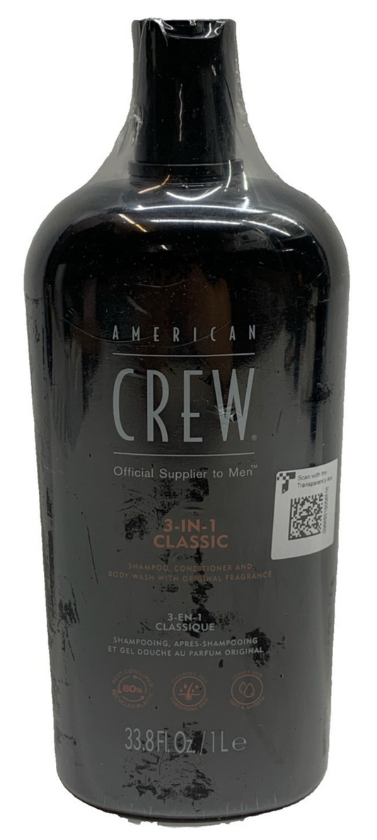 American Crew 3 In 1 Classic Shampoo Conditioner Body Wash for Men 33.8 Fl Oz