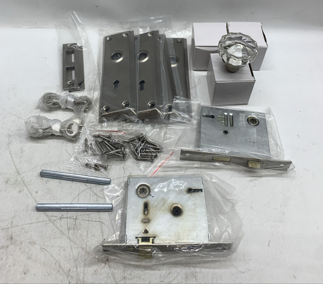 Mortise Lock Set for Interior Door Durable with Crystal Glass Door Knobs 2 Pack