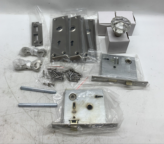 Mortise Lock Set for Interior Door Durable with Crystal Glass Door Knobs 2 Pack