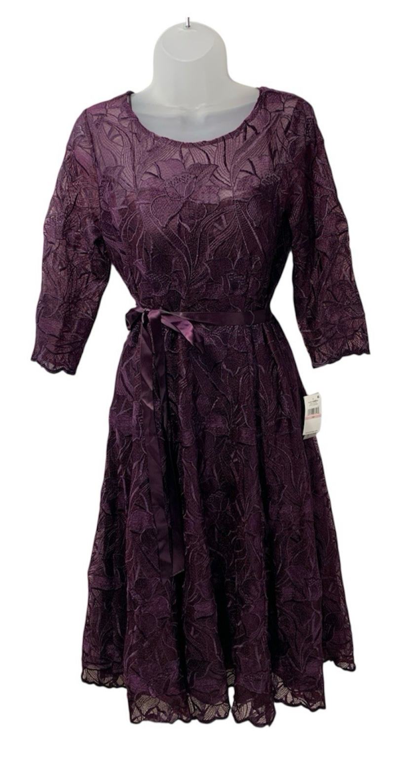 Alex Evenings Women's Tea Length Embroidered Cocktail Dress Wedding Guest 10P