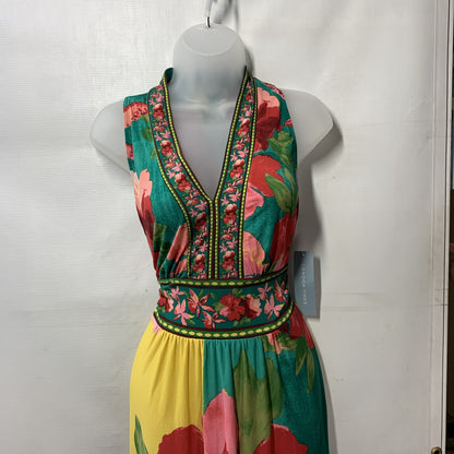 London Times Women's Vibrant Floral V-Neck Sleeveless A-line Maxi Dress Size 6