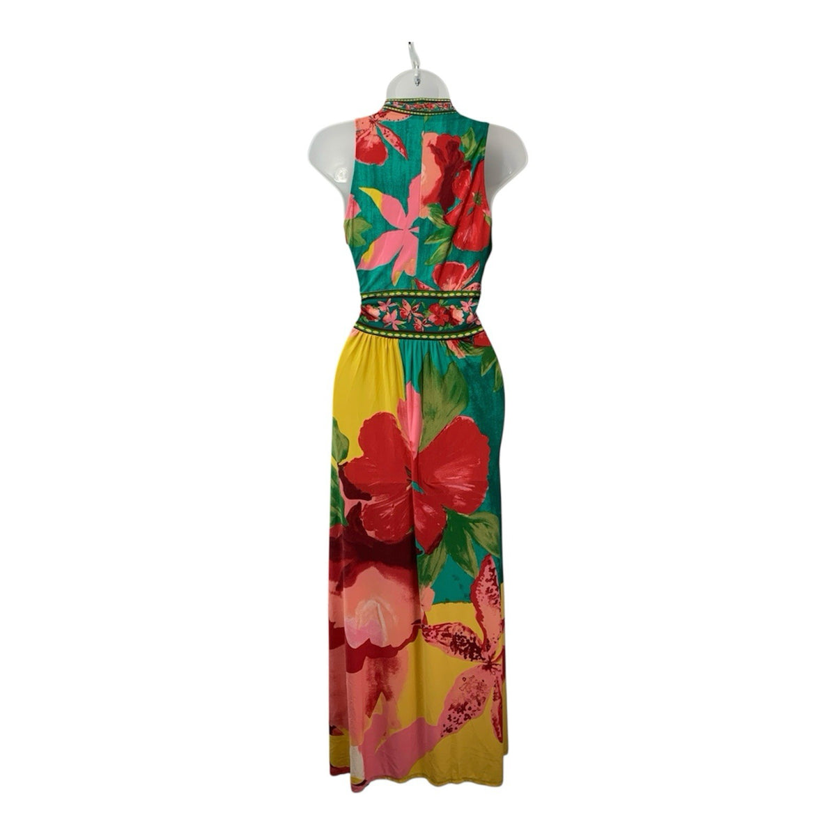 London Times Women's Vibrant Floral V-Neck Sleeveless A-line Maxi Dress Size 6