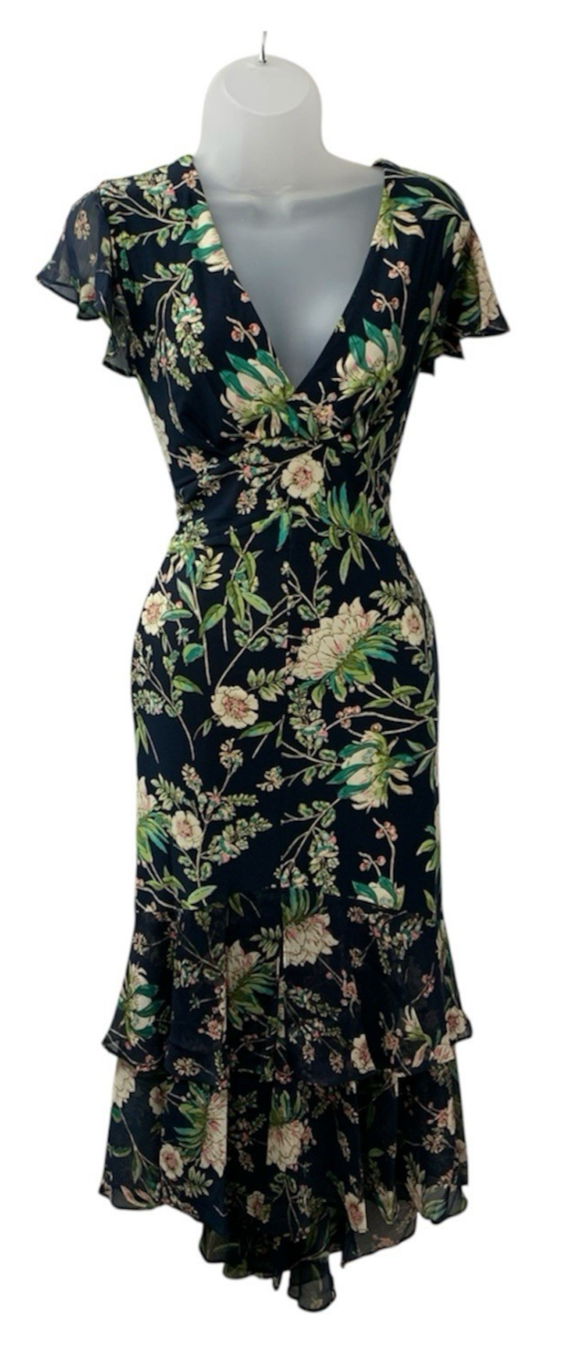 Tommy Hilfiger Women's Floral Flutter Sleeve V-Neck Ruffle Trim Dress, Size 8