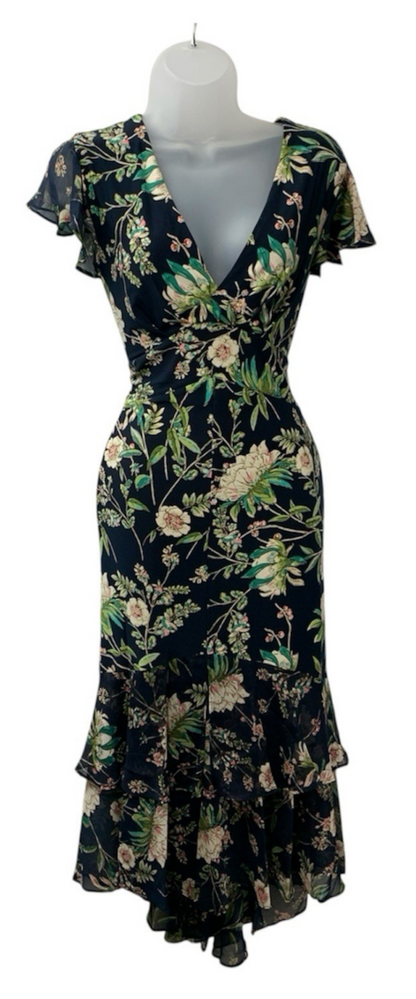 Tommy Hilfiger Women's Floral Flutter Sleeve V-Neck Ruffle Trim Dress, Size 8