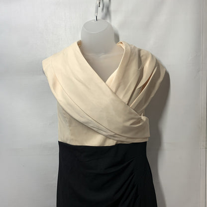 Betsy & Adam Off Shoulder Gown 8 Champagne Black Mikado Pleated Empire Size 16