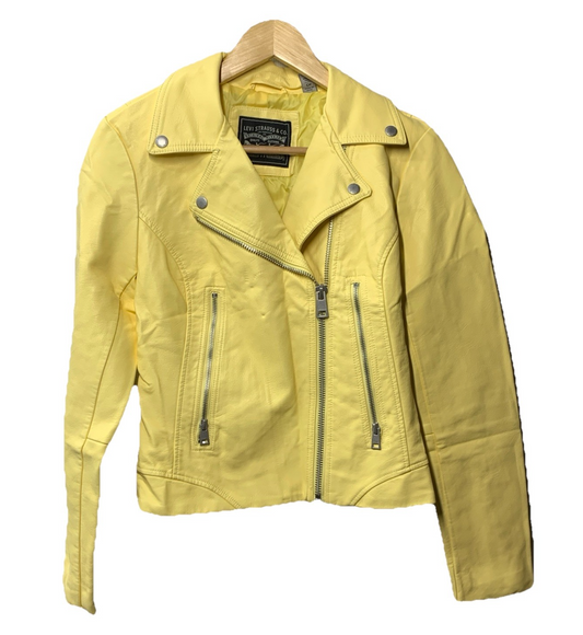 Levis Jacket Womens S Yellow Long Sleeve Moto Biker Cafe Racer Zip Coat LW1RU538