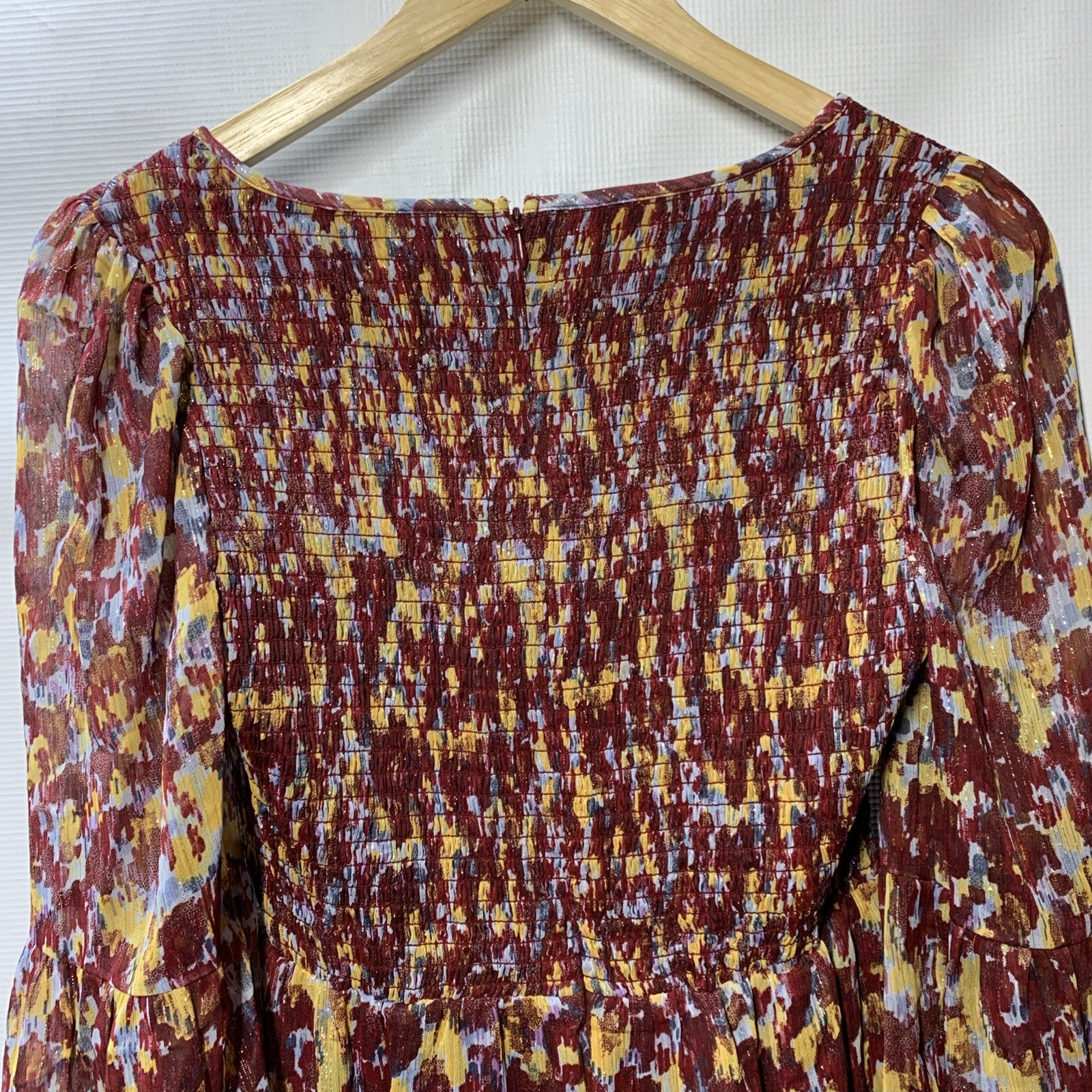 Likely Polina Mini Dress Women's Party Size 4 Red Multi Color Lon Sleeve V-neck