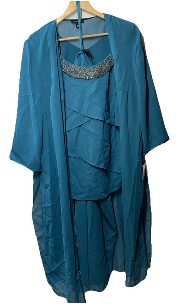 LE BOS Women's 27854 3 Piece Formal Elegant Suit Pant Set Size 16W Peacock Teal