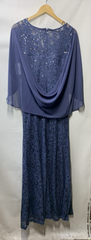 Alex Evenings Women's Long A-line Dress V-Neck with Draped Cowl Back Size 6