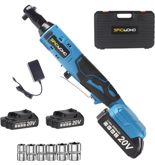 SpiciMoMo Electric Ratchet Wrench Set w/2 Batteries 20V 2.0Ah High Torque Power