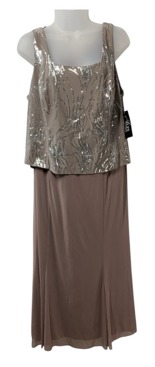 Alex Evenings Plus Annabelle Tea-Length Dress Sleeveless Cocktail Wedding 16W