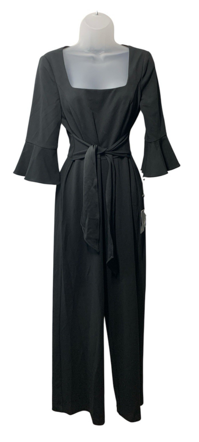 Adrianna Papell Women's Knit Crepe Tie Front Jumpsuit Formal One Piece 6 Black