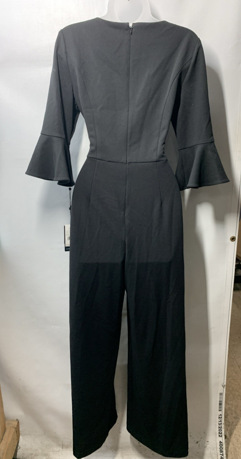 Adrianna Papell Women's Knit Crepe Tie Front Jumpsuit Formal One Piece 6 Black