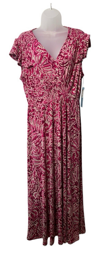 London Times Women's V-Neck Flutter Sleeve Fit and Flare Dress Plum/Pink Size 12