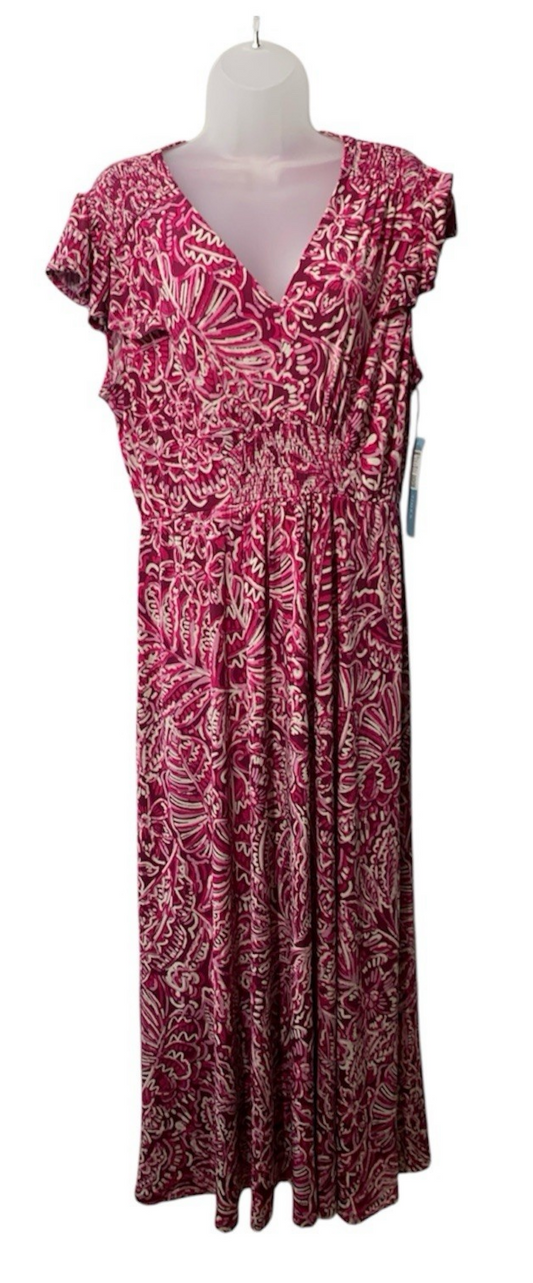 London Times Women's V-Neck Flutter Sleeve Fit and Flare Dress Plum/Pink Size 12