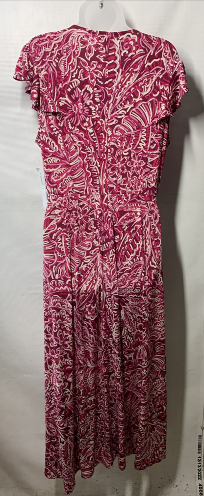 London Times Women's V-Neck Flutter Sleeve Fit and Flare Dress Plum/Pink Size 12