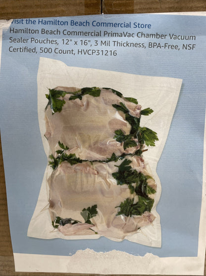 Hamilton Beach PrimaVac 12"x 16" x 3mil. Retherm Vacuum Pouches - 500 Count