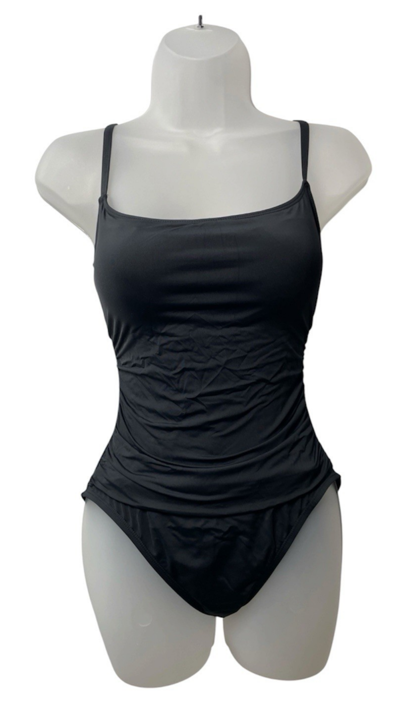 La Blanca One Piece Swimsuit Island Goddess Shirred Side Bathing Size 8 Black