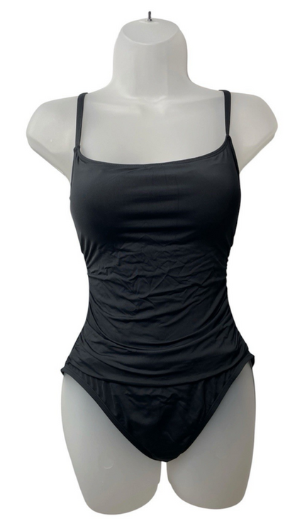 La Blanca One Piece Swimsuit Island Goddess Shirred Side Bathing Size 8 Black