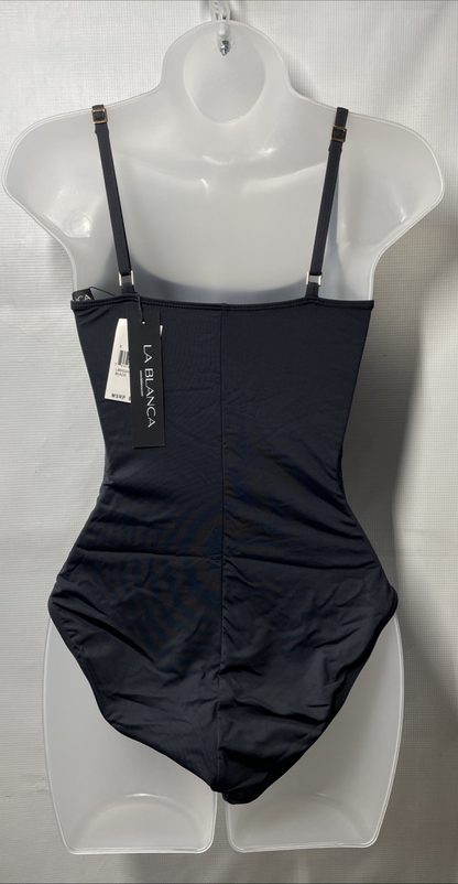 La Blanca One Piece Swimsuit Island Goddess Shirred Side Bathing Size 8 Black