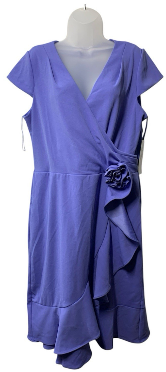 London Times Dress Feminine Ageless Surplice V Neck Wrap Ruffle Cap Sleeve 16