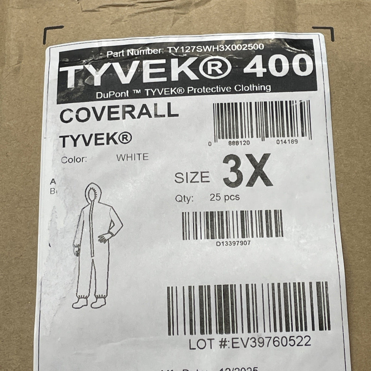 Dupont Tyvek TY127S Chemical Painting Safety Suits Disposable Coveralls 3X 25pk