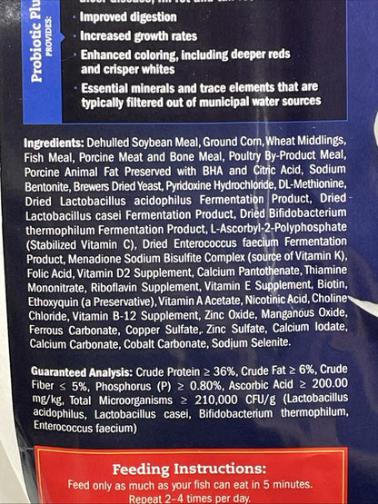 Blue Ridge Koi Fish Food, Probiotic Plus Formula 3/16" Pellets 25lbs 36% Protein