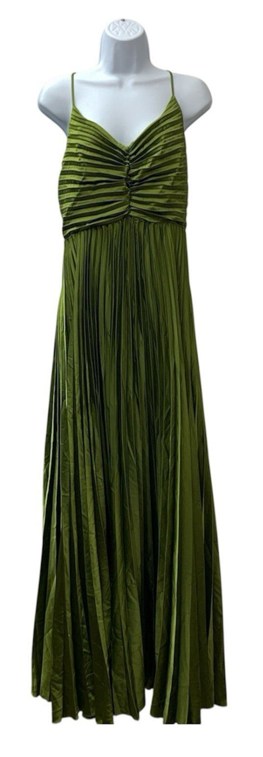 Petal & Pup Naira Pleated Satin Maxi Dress Palm Green Formal Wedding Size 8