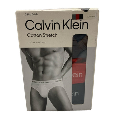 Calvin Klein Cotton Stretch Hip Briefs Quick Dry /Wicking Size XL - 3 PACK