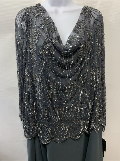 J Kara Women's Plus-Size 3/4 Sleeve Scallop Beaded Pop Over Gown Plus Size 24W