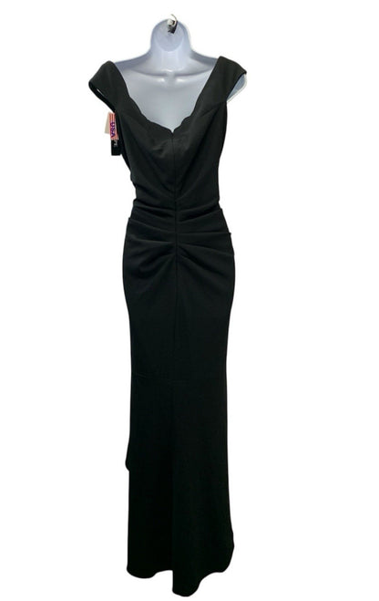 XSCAPE Women's Sweetheart Neck Side Ruffle Off-The-Shoulder Long Dress Black 16