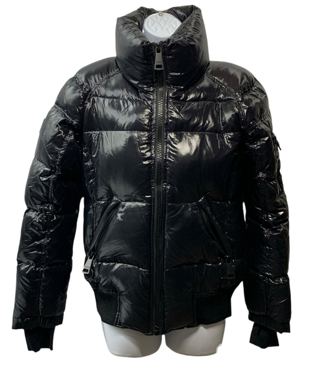 SAM. New York Freestyle Down Puffer Jacket Womens Black Zipped Pocket Full Zip M