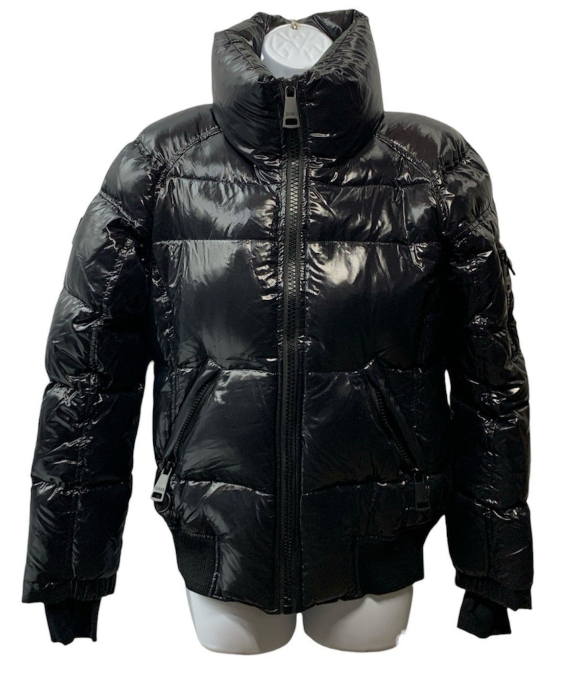 SAM. New York Freestyle Down Puffer Jacket Womens Black Zipped Pocket Full Zip M