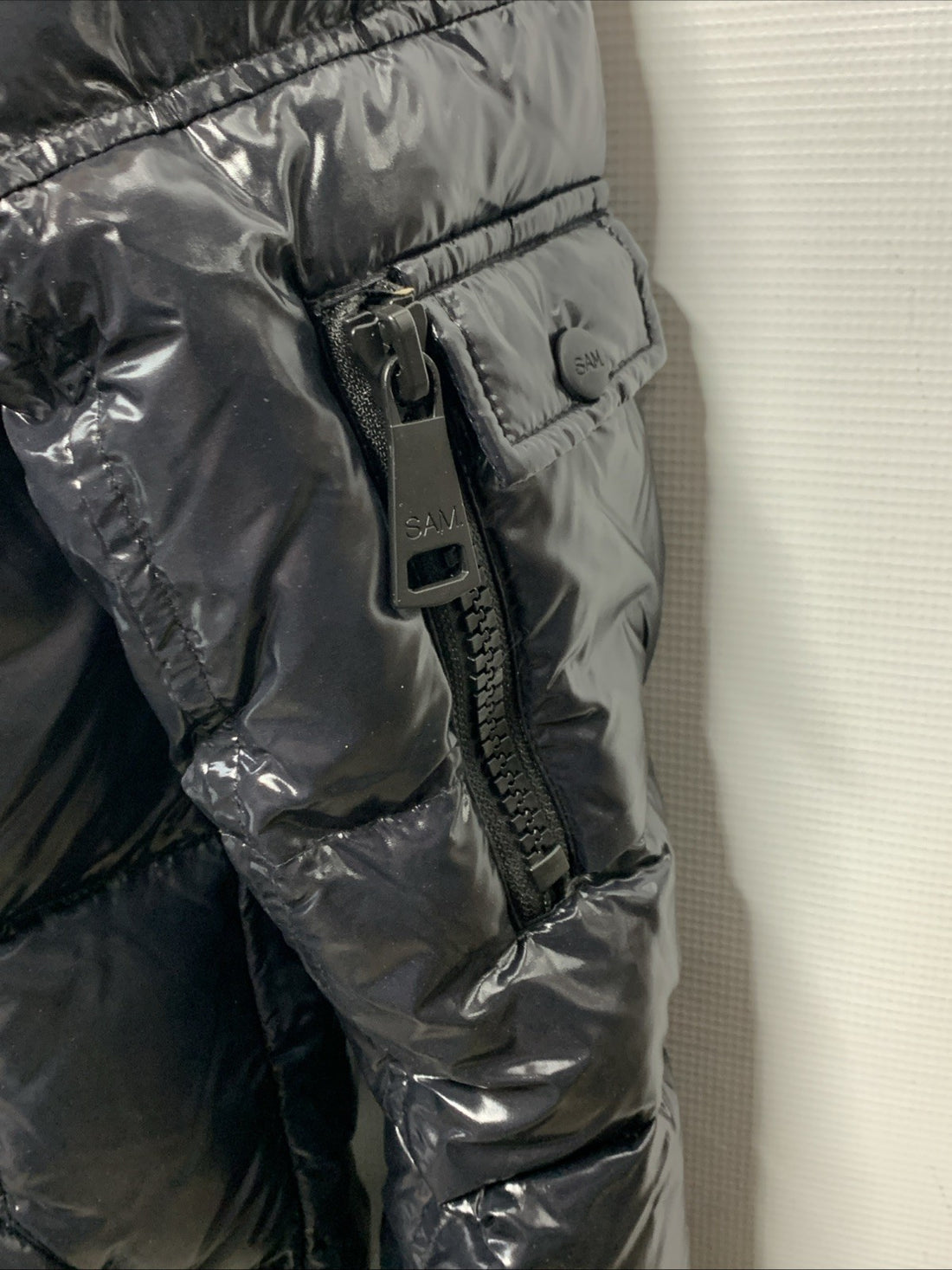 SAM. New York Freestyle Down Puffer Jacket Womens Black Zipped Pocket Full Zip M