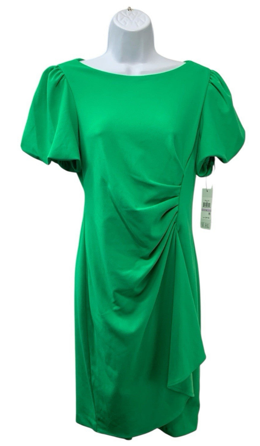 DKNY Women's Short Sleeve Boat Neck Side Ruched Dress Elegant Apple Green 6