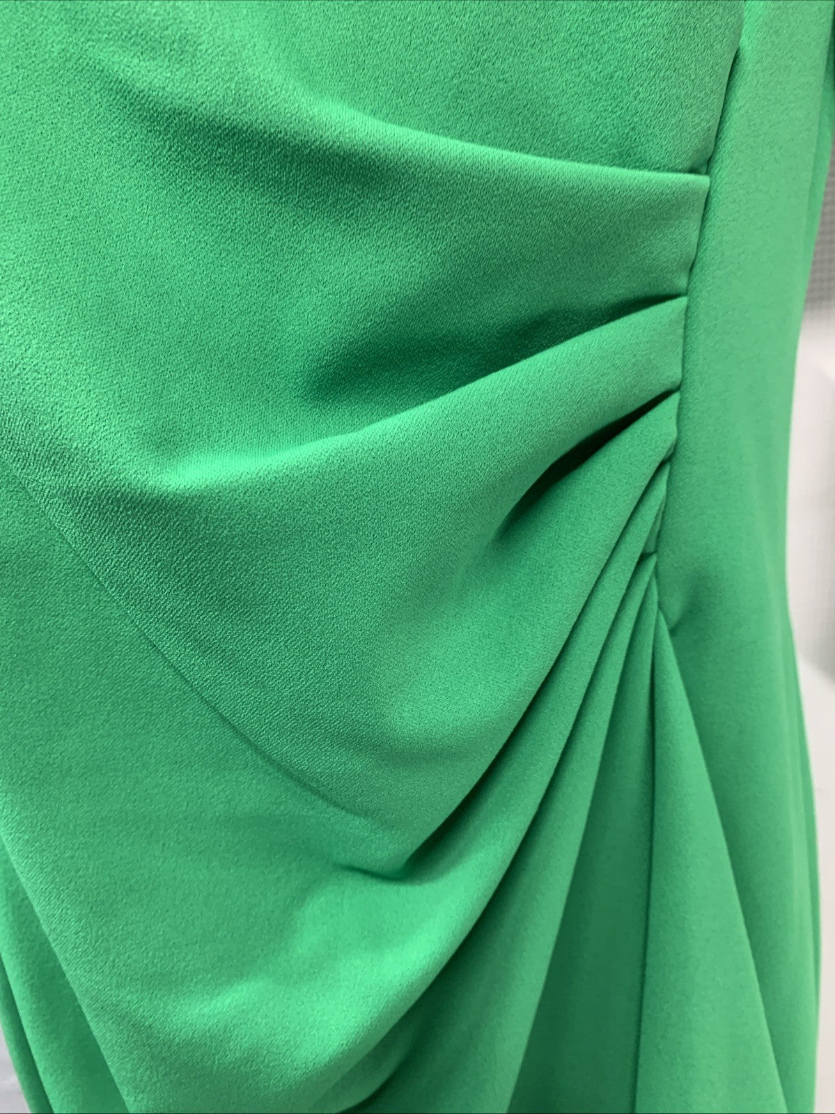 DKNY Women's Short Sleeve Boat Neck Side Ruched Dress Elegant Apple Green 6